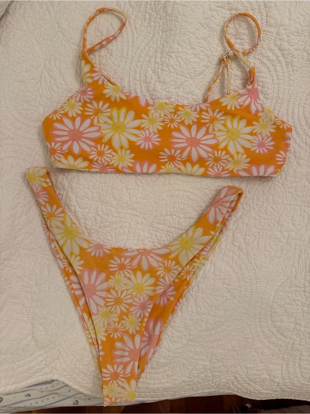 Daisy Print Orange Floral Bikini Set Grey Bandit